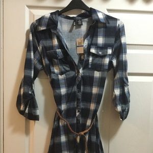 Blue flannel shirt dress